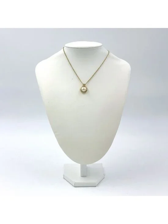 Dior Line Stone Faux Pearl Gold Necklace - Picture 13 of 13